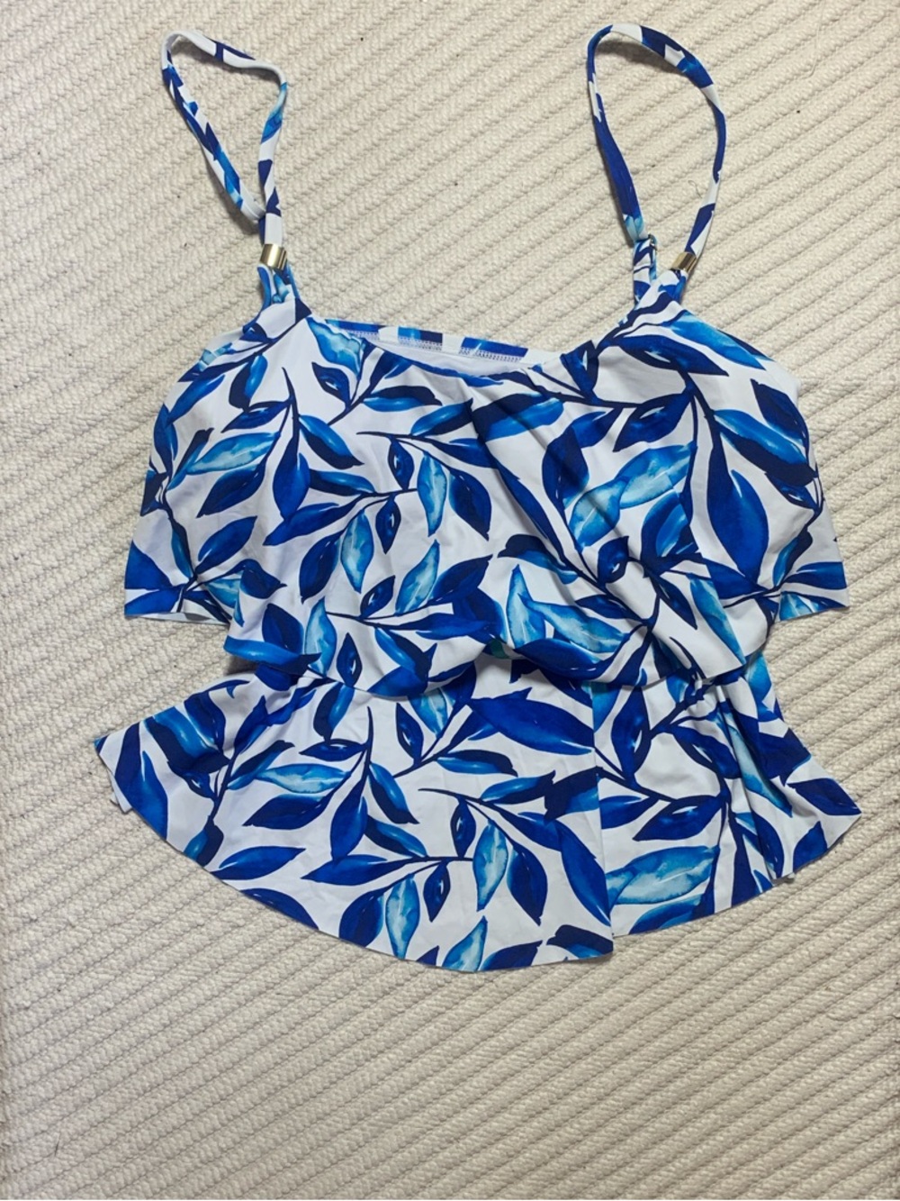 NWT 24th & Ocean White Bikini Cami with Blue Leaf Print, Size XL